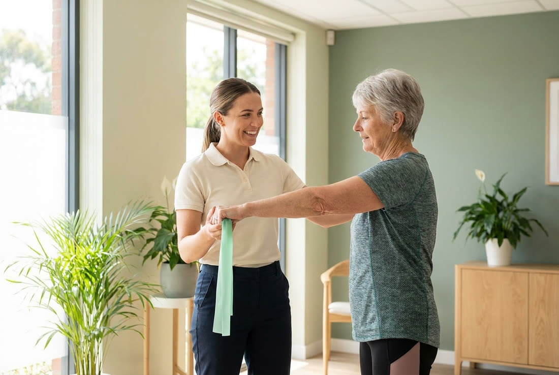 Therapeut leitet eine Übung mit dem Patienten an